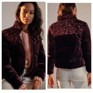 Anthropologie Vera sequined velvet puffer jacket